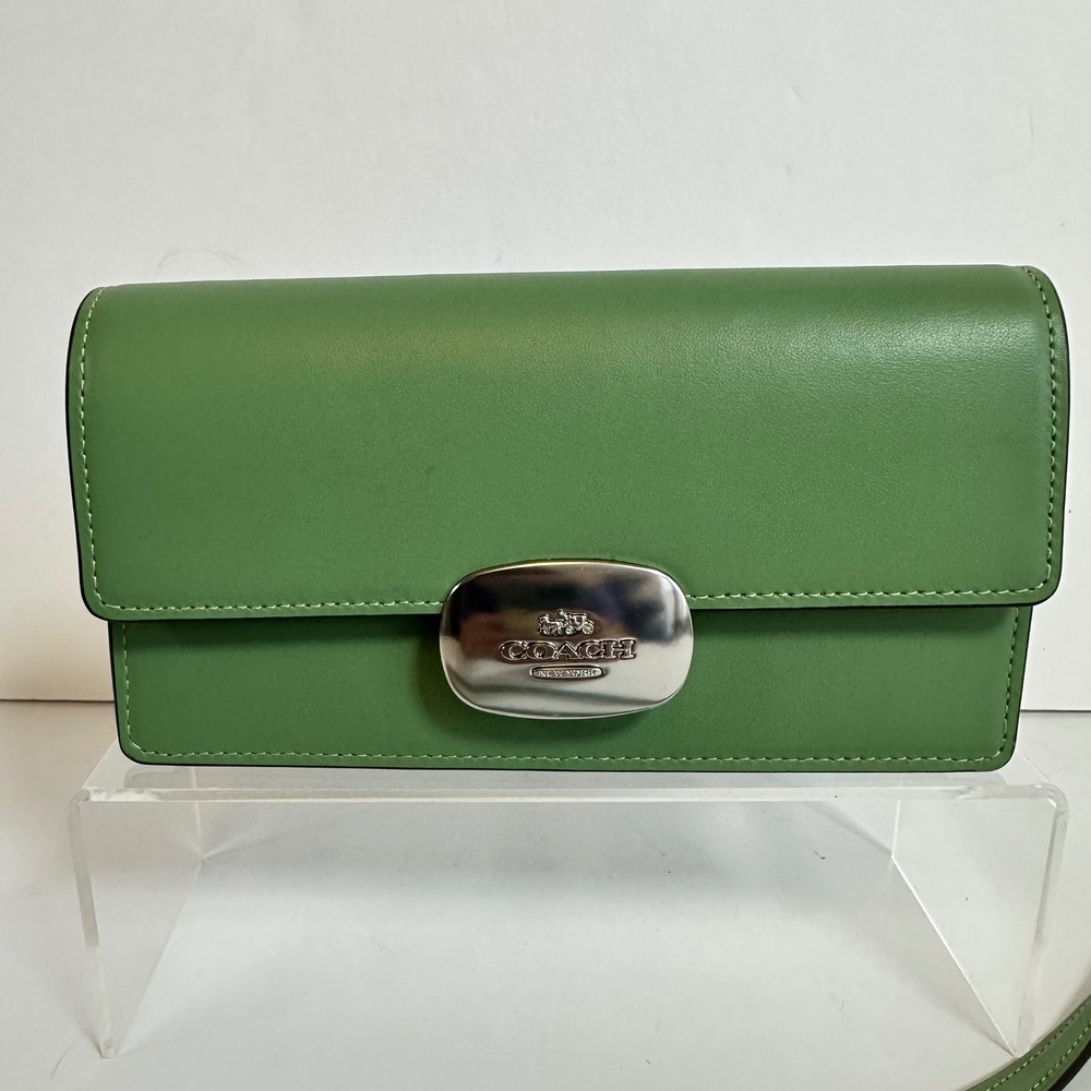 2024 Coach Eliza Flap Small‎ Crossbody Clutch Green Leather Bag Purse CP045